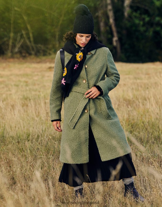 הַלבָּשָׁה Monsoon מעיל חגורה חד חזה של blair boucle ירוק נשים HTJ0TZ445