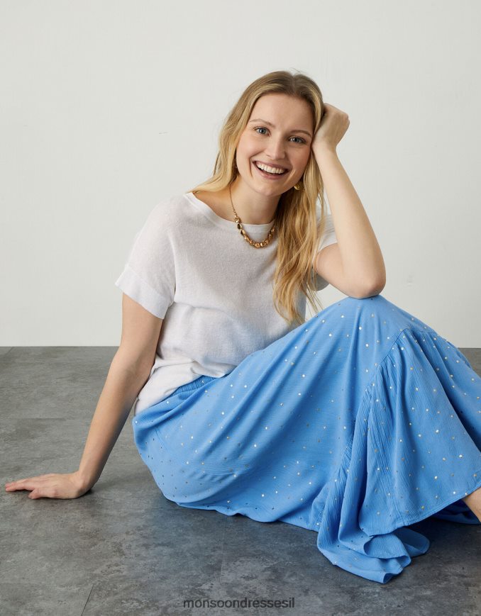 הַלבָּשָׁה Monsoon חצאית שכבת מקסי נייר כסף של boho כְּחוֹל נשים HTJ0TZ1134