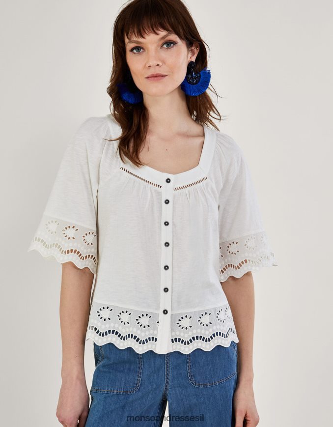 הַלבָּשָׁה Monsoon חלק עליון עם כפתורים של broderie שֶׁנהָב נשים HTJ0TZ215