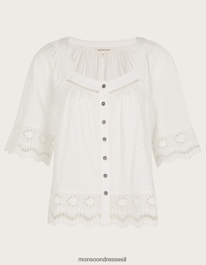 הַלבָּשָׁה Monsoon חלק עליון עם כפתורים של broderie שֶׁנהָב נשים HTJ0TZ215