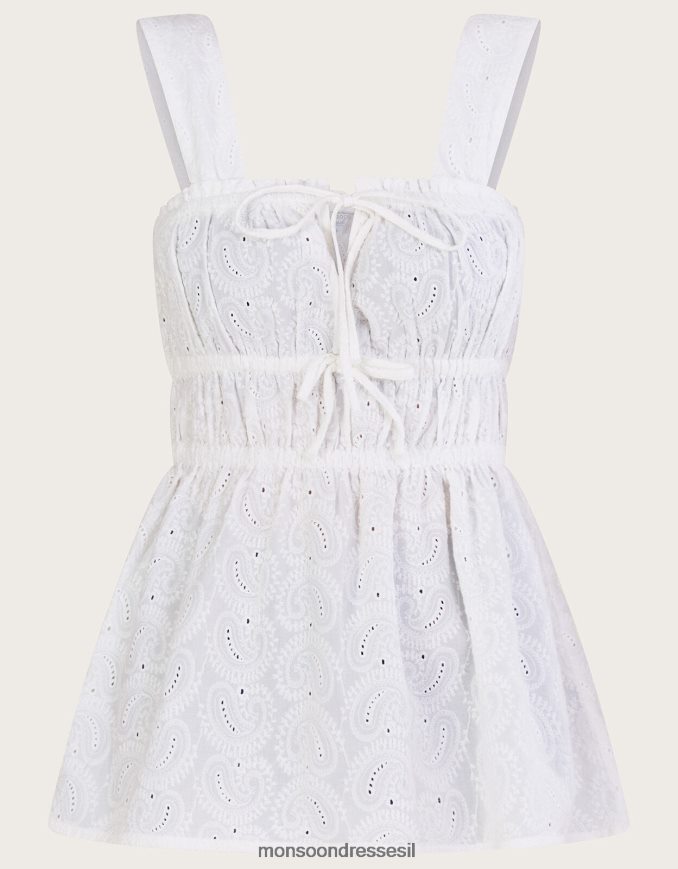 הַלבָּשָׁה Monsoon עליון קאמי עם רצועה רחבה של broderie לבן נשים HTJ0TZ482