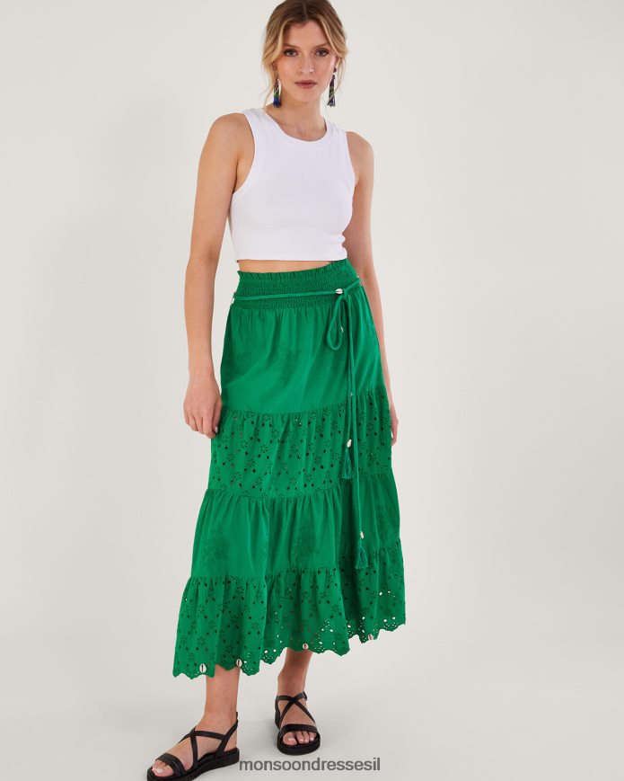 הַלבָּשָׁה Monsoon חצאית קומות של broderie ירוק נשים HTJ0TZ757