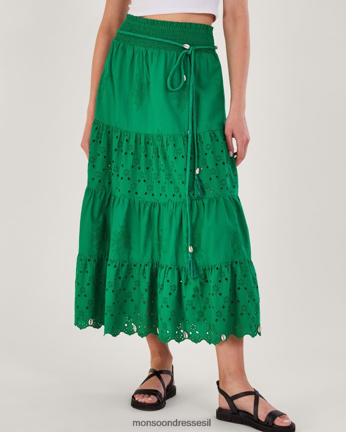 הַלבָּשָׁה Monsoon חצאית קומות של broderie ירוק נשים HTJ0TZ757