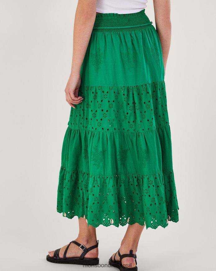 הַלבָּשָׁה Monsoon חצאית קומות של broderie ירוק נשים HTJ0TZ757