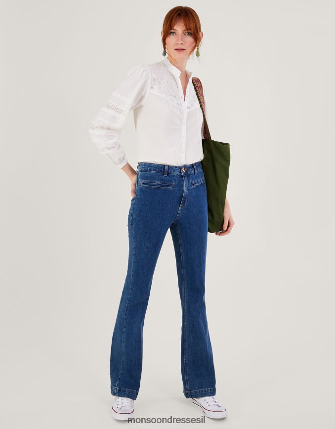 הַלבָּשָׁה Monsoon חולצה רקומה ברונווין broderie pintuck לבן נשים HTJ0TZ122