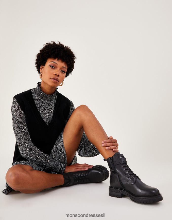 הַנעָלָה Monsoon מגפי סטמפר מעור brogue שָׁחוֹר נשים HTJ0TZ427