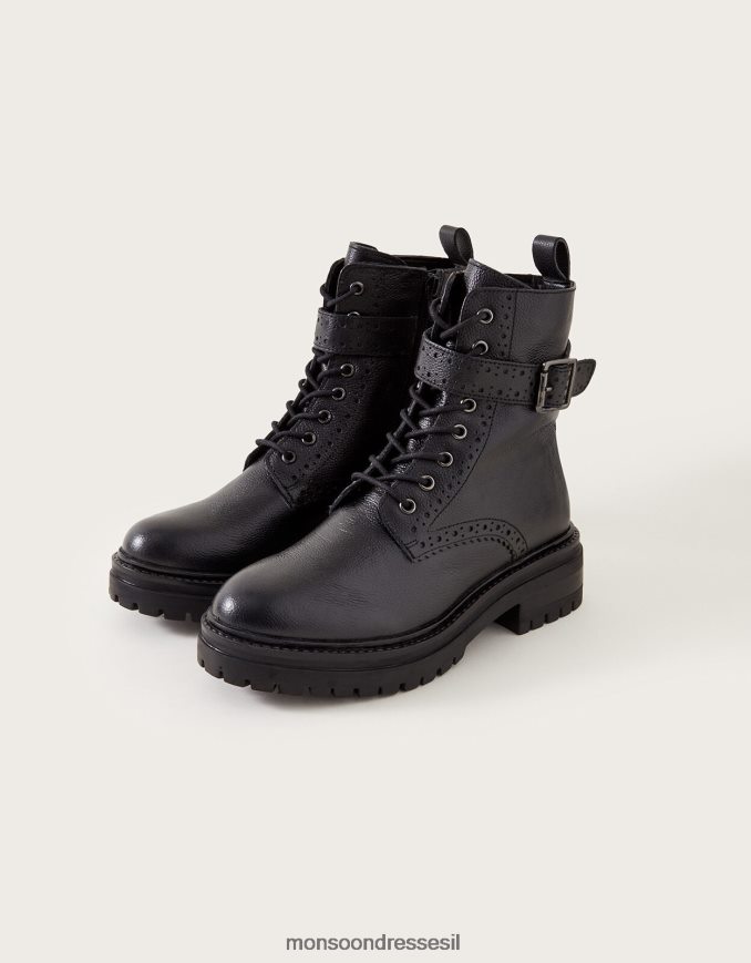 הַנעָלָה Monsoon מגפי סטמפר מעור brogue שָׁחוֹר נשים HTJ0TZ427