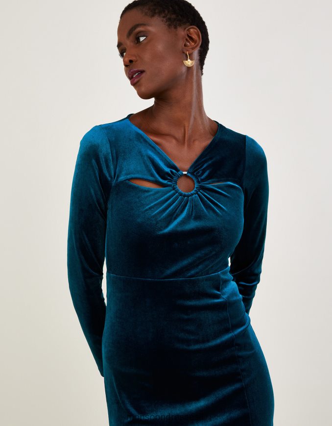 הַלבָּשָׁה Monsoon שמלת קטיפה של cece עם פוליאסטר ממוחזר ירוק כחלחל נשים HTJ0TZ615