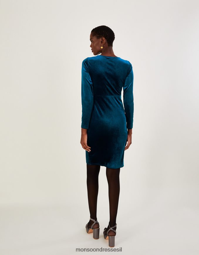 הַלבָּשָׁה Monsoon שמלת קטיפה של cece עם פוליאסטר ממוחזר ירוק כחלחל נשים HTJ0TZ615