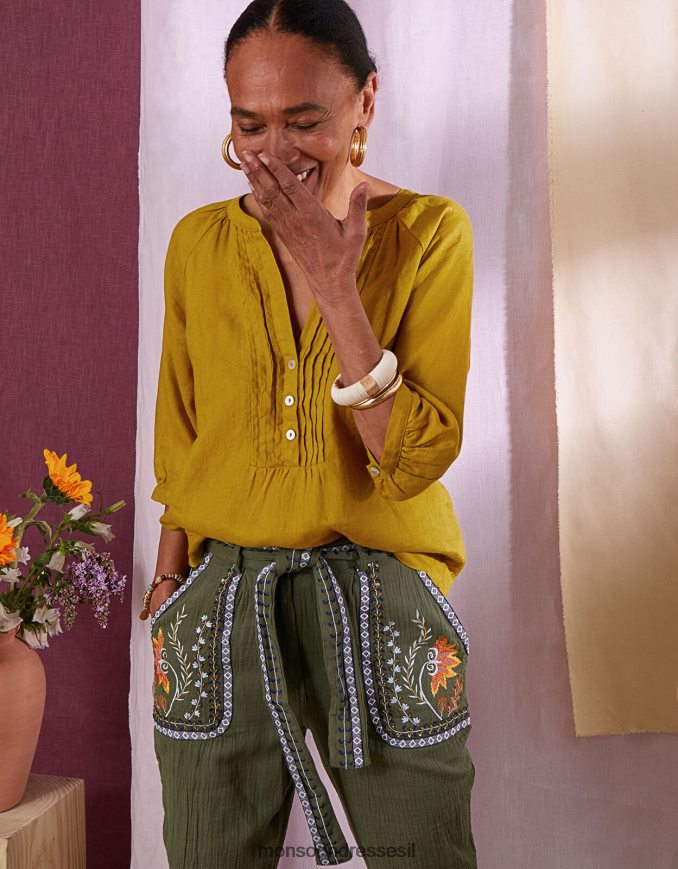 הַלבָּשָׁה Monsoon חולצת פשתן ירוק (chartreuse) נשים HTJ0TZ1028