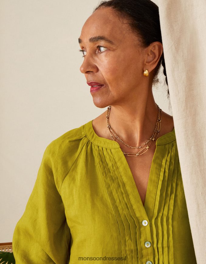 הַלבָּשָׁה Monsoon חולצת פשתן ירוק (chartreuse) נשים HTJ0TZ1028