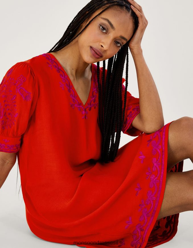 הַלבָּשָׁה Monsoon שמלת טוניקה רקומה של chrissy תפוז נשים HTJ0TZ191