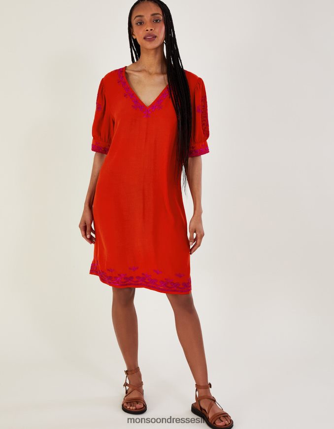 הַלבָּשָׁה Monsoon שמלת טוניקה רקומה של chrissy תפוז נשים HTJ0TZ191