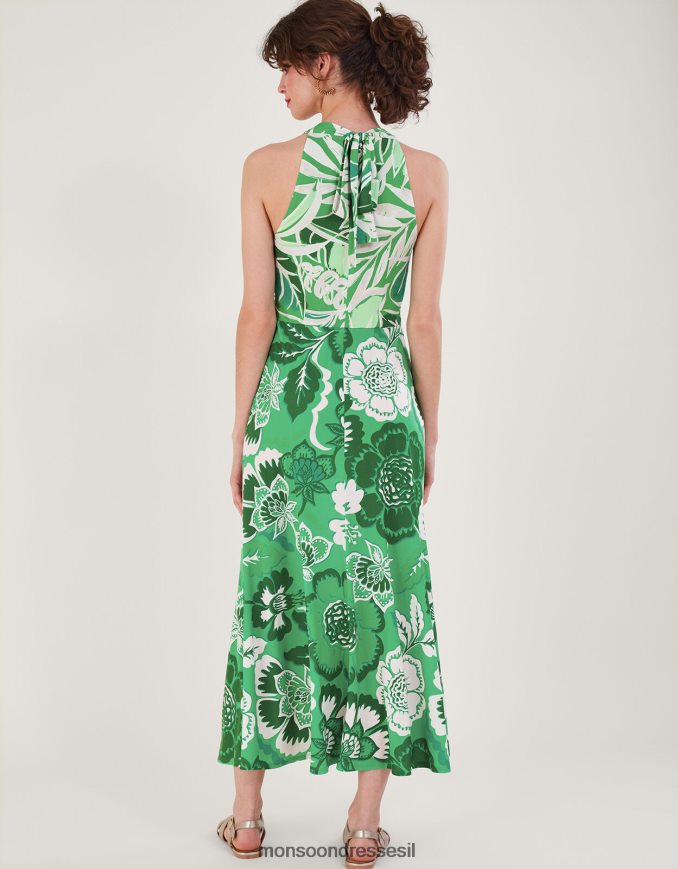 הַלבָּשָׁה Monsoon שמלת מקסי קרוסאובר בהדפס בוטני clo ירוק נשים HTJ0TZ183