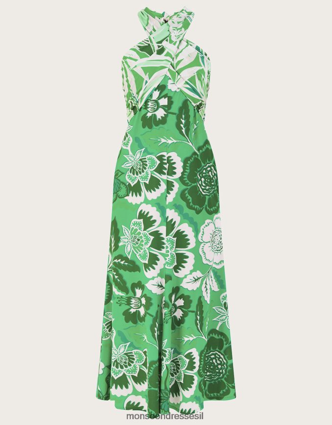 הַלבָּשָׁה Monsoon שמלת מקסי קרוסאובר בהדפס בוטני clo ירוק נשים HTJ0TZ183