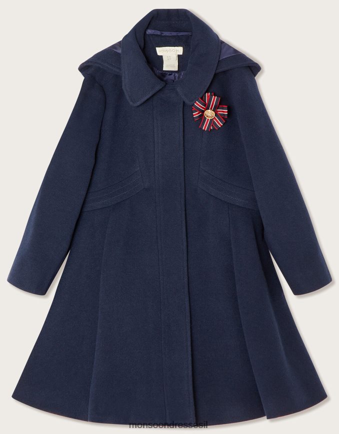 הַלבָּשָׁה Monsoon מעיל קפוצ'ון עם פרט corsage כחול (צי) ילדה HTJ0TZ1687