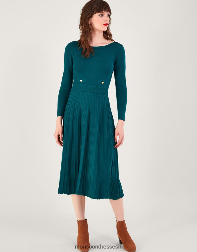 הַלבָּשָׁה Monsoon שמלת מידי עם גזרת קפלים עם צווארון חתוך עם ecovero טַוָס נשים HTJ0TZ119