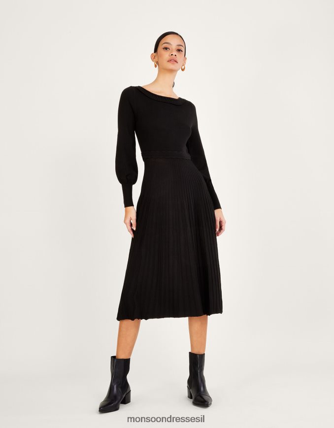 הַלבָּשָׁה Monsoon שמלת מידי עם גזרת קפלים עם צווארון חתוך עם ecovero שָׁחוֹר נשים HTJ0TZ604