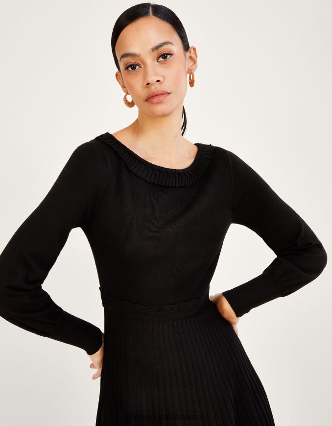 הַלבָּשָׁה Monsoon שמלת מידי עם גזרת קפלים עם צווארון חתוך עם ecovero שָׁחוֹר נשים HTJ0TZ604