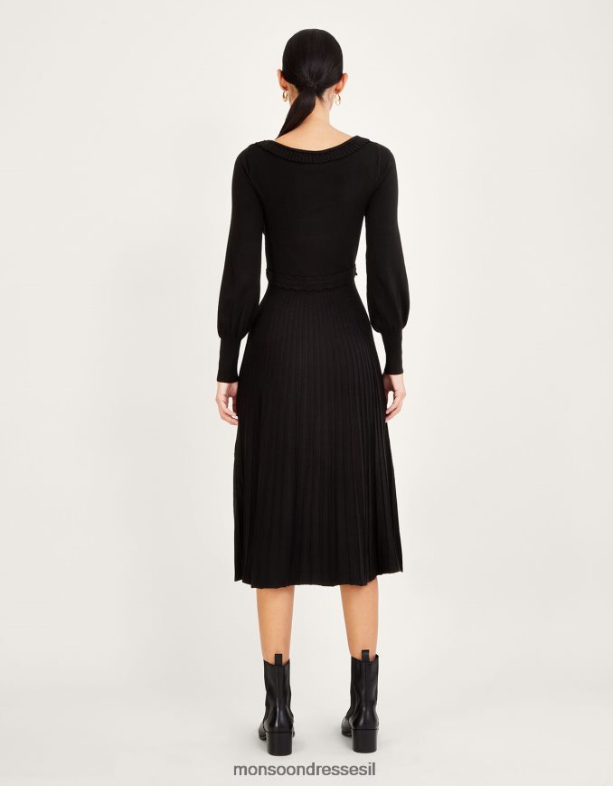 הַלבָּשָׁה Monsoon שמלת מידי עם גזרת קפלים עם צווארון חתוך עם ecovero שָׁחוֹר נשים HTJ0TZ604