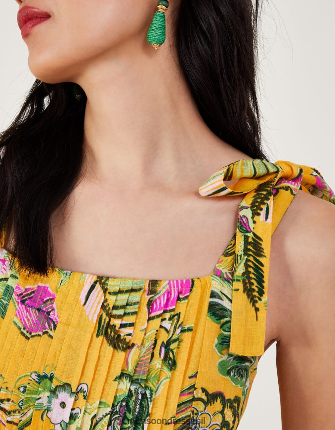 הַלבָּשָׁה Monsoon שמלת קיץ מדורגת עם הדפס בוטני עם ecovero צהוב נשים HTJ0TZ691