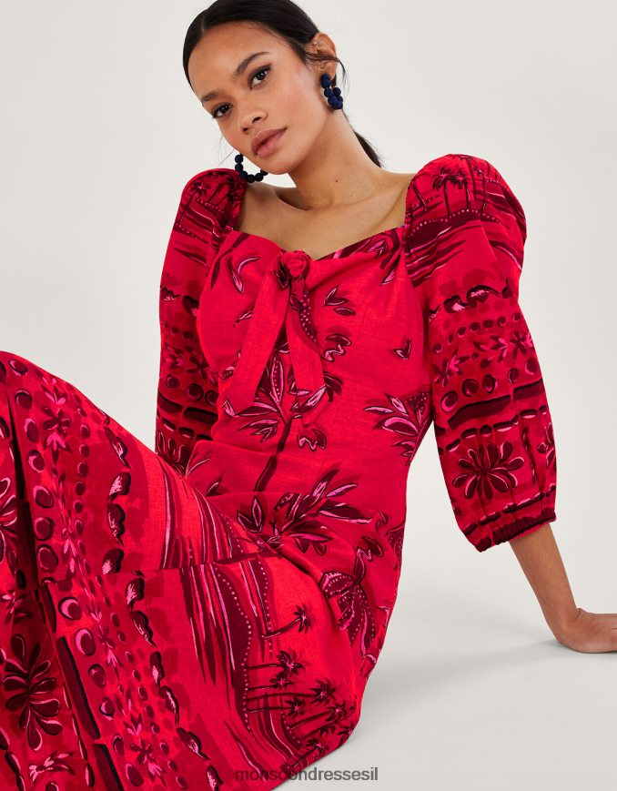 הַלבָּשָׁה Monsoon שמלה עם הדפס דקלים של פאולה עם ecovero אָדוֹם נשים HTJ0TZ735