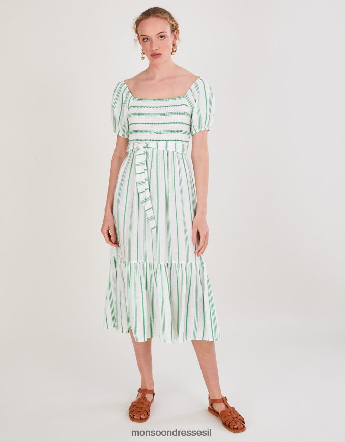 הַלבָּשָׁה Monsoon שמלה מדורגת בחגורת ג'קארד עם פסים עם ecovero ירוק נשים HTJ0TZ812