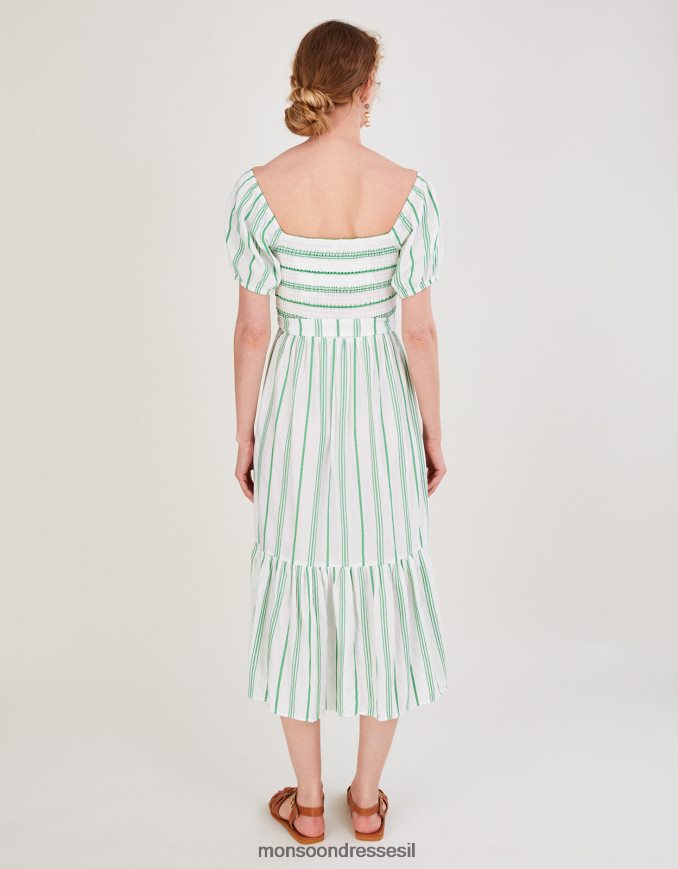 הַלבָּשָׁה Monsoon שמלה מדורגת בחגורת ג'קארד עם פסים עם ecovero ירוק נשים HTJ0TZ812