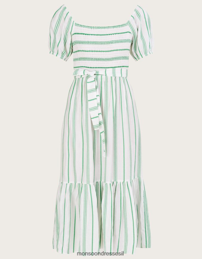 הַלבָּשָׁה Monsoon שמלה מדורגת בחגורת ג'קארד עם פסים עם ecovero ירוק נשים HTJ0TZ812