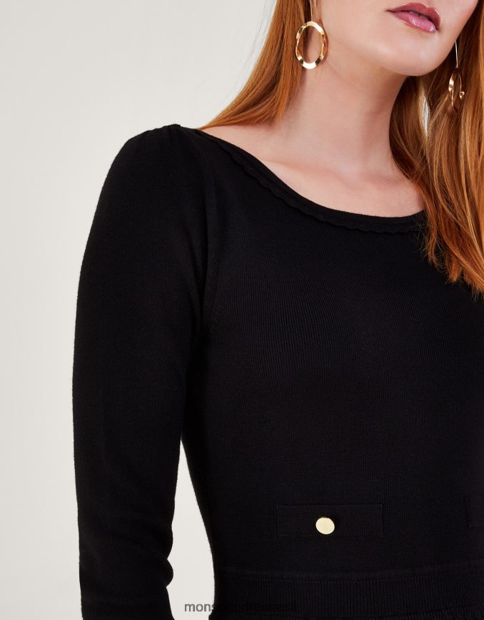 הַלבָּשָׁה Monsoon שמלת מידי עם גזרת קפלים עם צווארון חתוך עם ecovero שָׁחוֹר נשים HTJ0TZ92