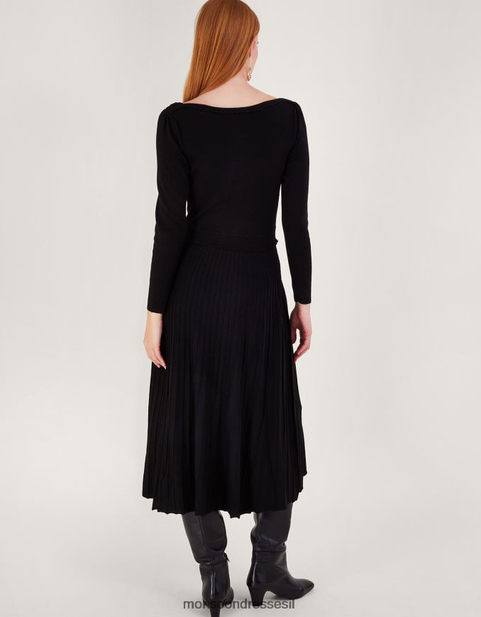 הַלבָּשָׁה Monsoon שמלת מידי עם גזרת קפלים עם צווארון חתוך עם ecovero שָׁחוֹר נשים HTJ0TZ92