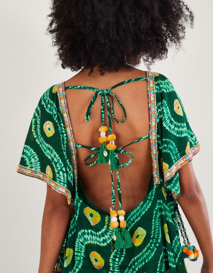 הַלבָּשָׁה Monsoon שמלת בנדאני קשירה עם ecovero lenzing ירוק נשים HTJ0TZ289