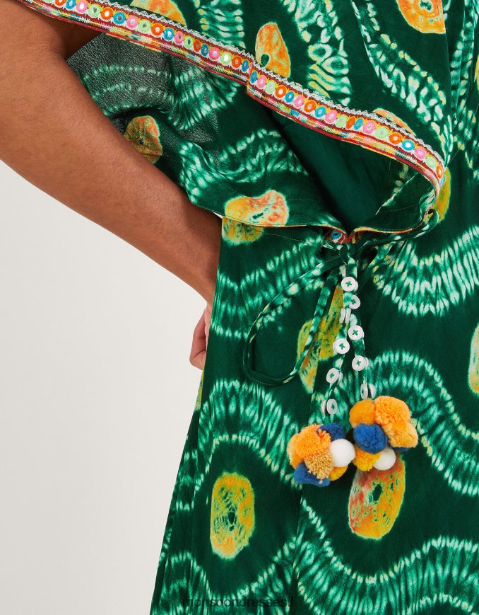 הַלבָּשָׁה Monsoon שמלת בנדאני קשירה עם ecovero lenzing ירוק נשים HTJ0TZ289