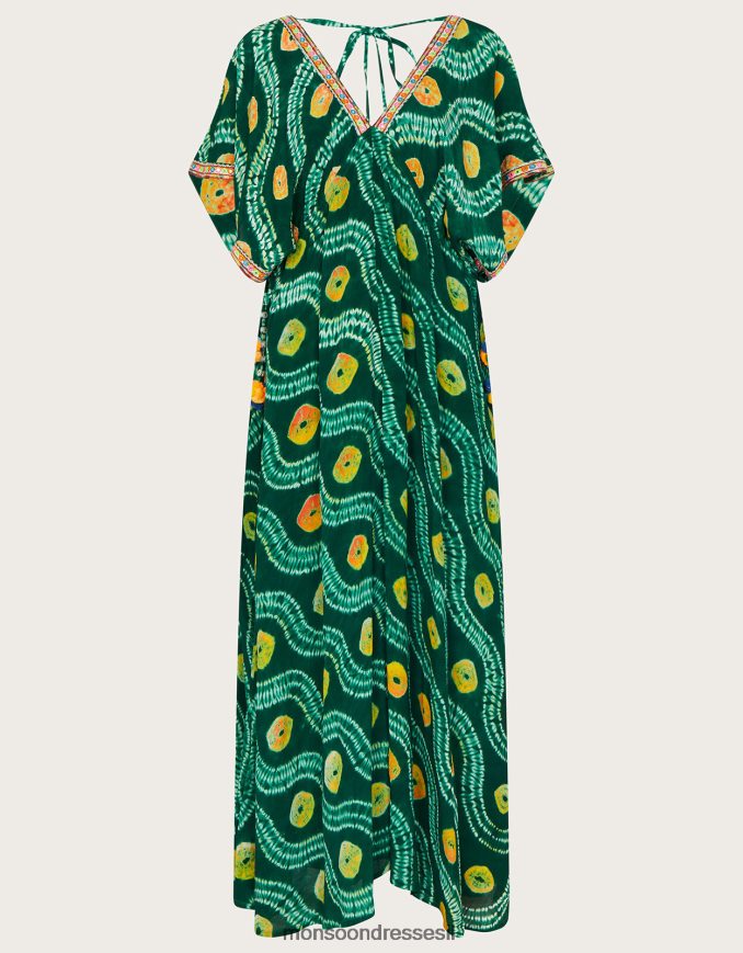 הַלבָּשָׁה Monsoon שמלת בנדאני קשירה עם ecovero lenzing ירוק נשים HTJ0TZ289