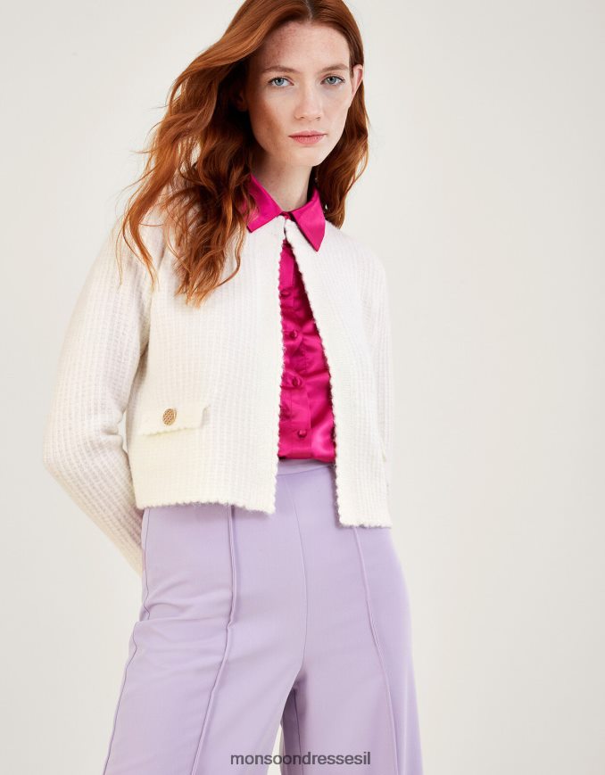 הַלבָּשָׁה Monsoon ז'קט קצוץ סרוג עם פוליאסטר ממוחזר טבעי (ecru) נשים HTJ0TZ1047