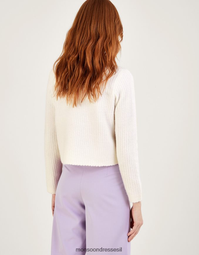 הַלבָּשָׁה Monsoon ז'קט קצוץ סרוג עם פוליאסטר ממוחזר טבעי (ecru) נשים HTJ0TZ1047