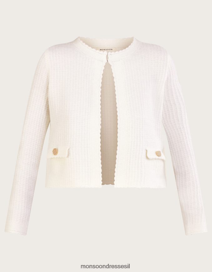 הַלבָּשָׁה Monsoon ז'קט קצוץ סרוג עם פוליאסטר ממוחזר טבעי (ecru) נשים HTJ0TZ1047