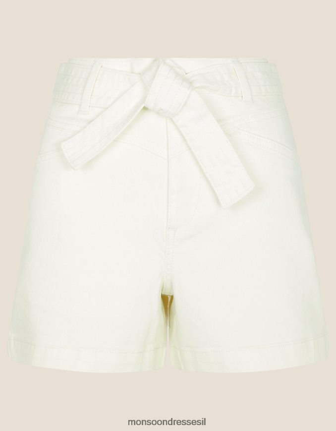 הַלבָּשָׁה Monsoon מכנסי ג'ינס קצרים עם קשירה מותן עם כותנה בת קיימא טבעי (ecru) נשים HTJ0TZ1113