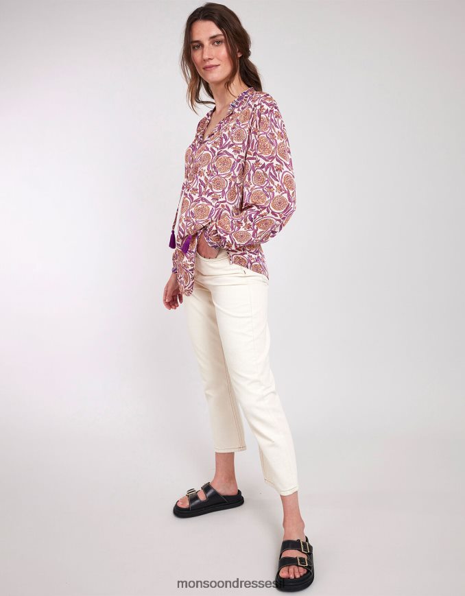 הַלבָּשָׁה Monsoon חולצת סאטן בהדפס מזרח אלכס טבעי (ecru) נשים HTJ0TZ467