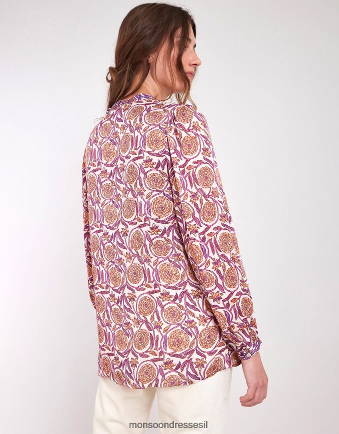 הַלבָּשָׁה Monsoon חולצת סאטן בהדפס מזרח אלכס טבעי (ecru) נשים HTJ0TZ467