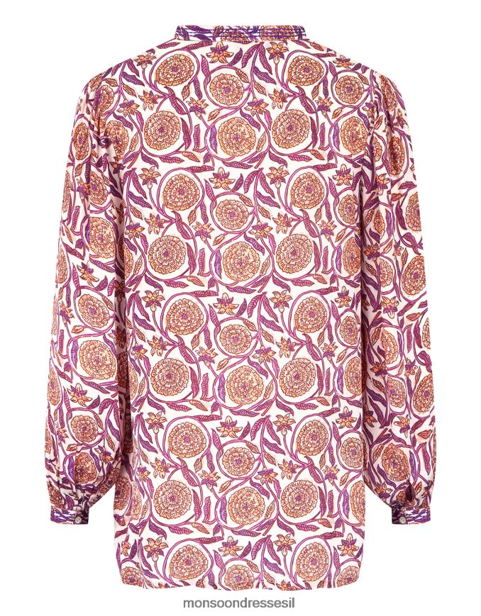 הַלבָּשָׁה Monsoon חולצת סאטן בהדפס מזרח אלכס טבעי (ecru) נשים HTJ0TZ467