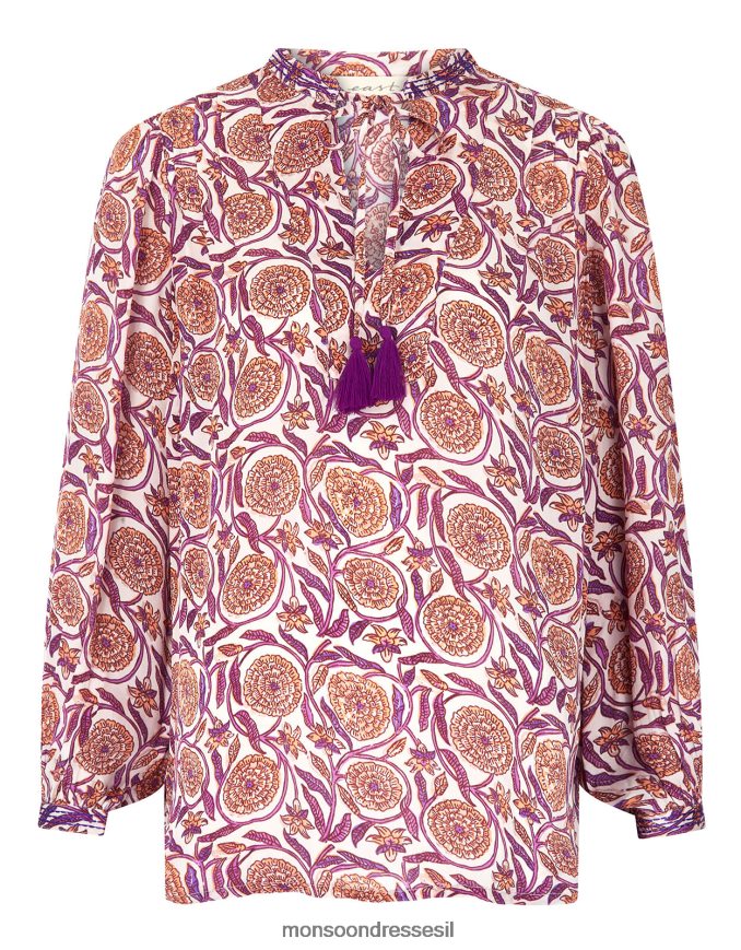 הַלבָּשָׁה Monsoon חולצת סאטן בהדפס מזרח אלכס טבעי (ecru) נשים HTJ0TZ467