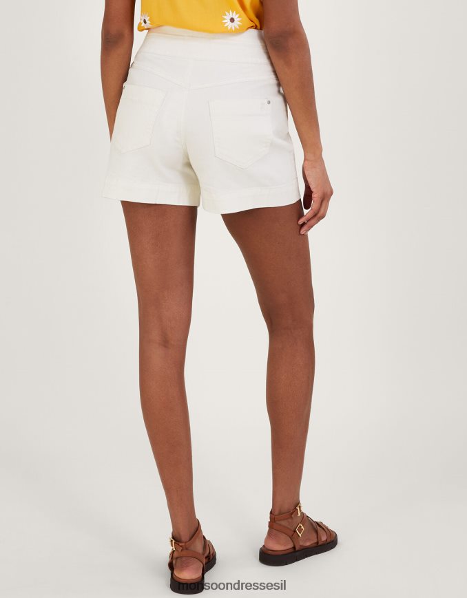 הַלבָּשָׁה Monsoon מכנסי ג'ינס קצרים עם שני כפתורים עם כותנה בת קיימא טבעי (ecru) נשים HTJ0TZ658