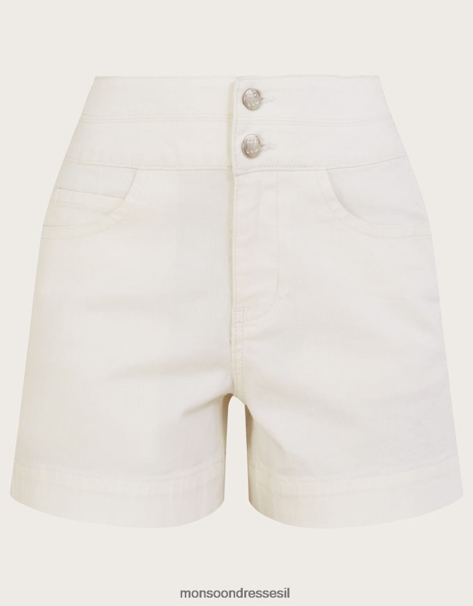 הַלבָּשָׁה Monsoon מכנסי ג'ינס קצרים עם שני כפתורים עם כותנה בת קיימא טבעי (ecru) נשים HTJ0TZ658