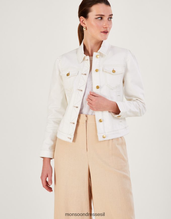 הַלבָּשָׁה Monsoon ז'קט ג'ינס עם שרוולים נפוחים עם כותנה בת קיימא טבעי (ecru) נשים HTJ0TZ781