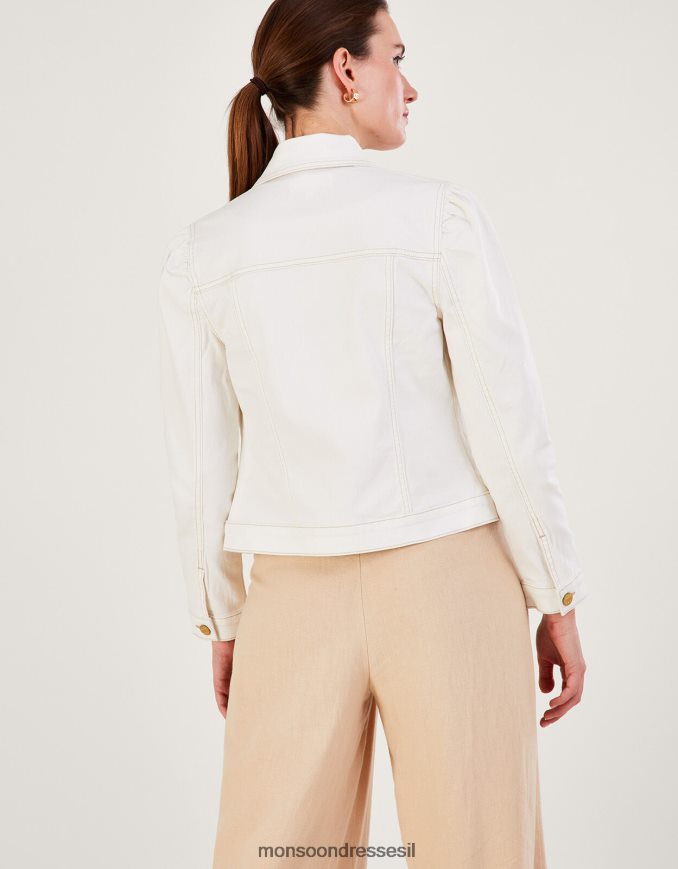 הַלבָּשָׁה Monsoon ז'קט ג'ינס עם שרוולים נפוחים עם כותנה בת קיימא טבעי (ecru) נשים HTJ0TZ781