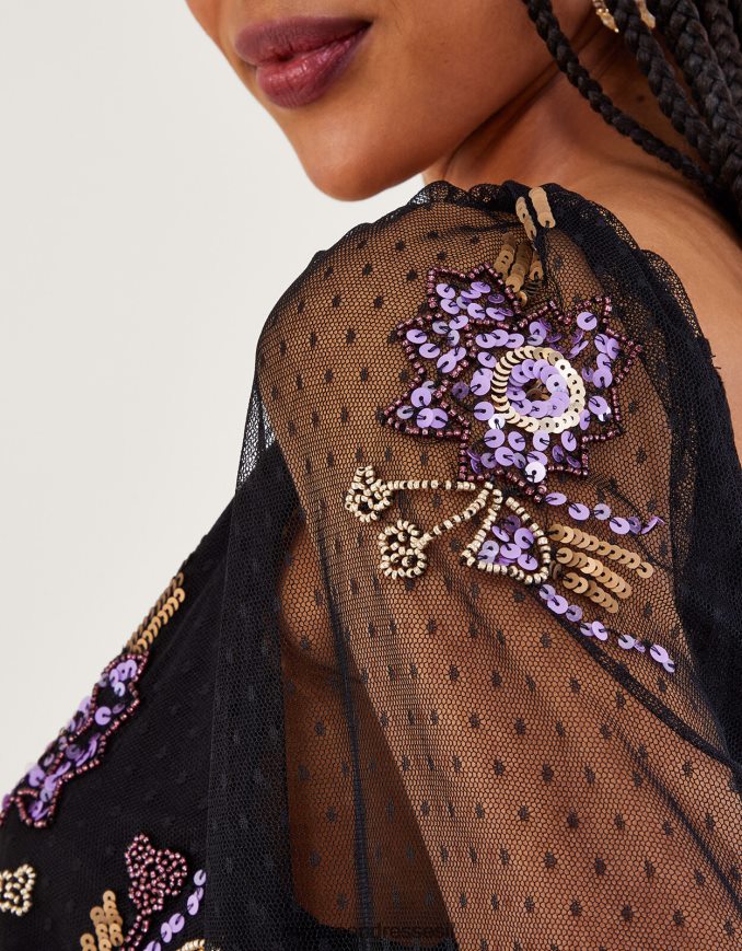 הַלבָּשָׁה Monsoon שמלת תה מקושטת של eloise שָׁחוֹר נשים HTJ0TZ16