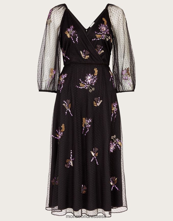 הַלבָּשָׁה Monsoon שמלת תה מקושטת של eloise שָׁחוֹר נשים HTJ0TZ16