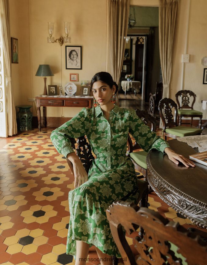 הַלבָּשָׁה Monsoon שמלת מידי בהדפס גיאומטרי של fernanda ב-lenzing ecovero ירוק נשים HTJ0TZ1014