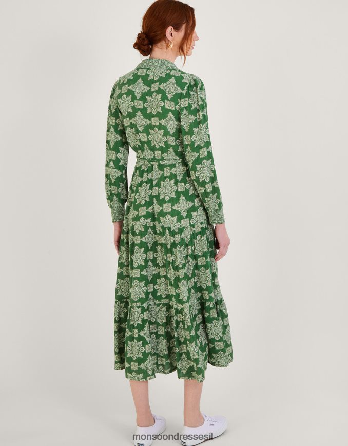 הַלבָּשָׁה Monsoon שמלת מידי בהדפס גיאומטרי של fernanda ב-lenzing ecovero ירוק נשים HTJ0TZ1014